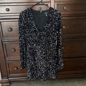 Aqua Black and Purple Sequin Mini Dress